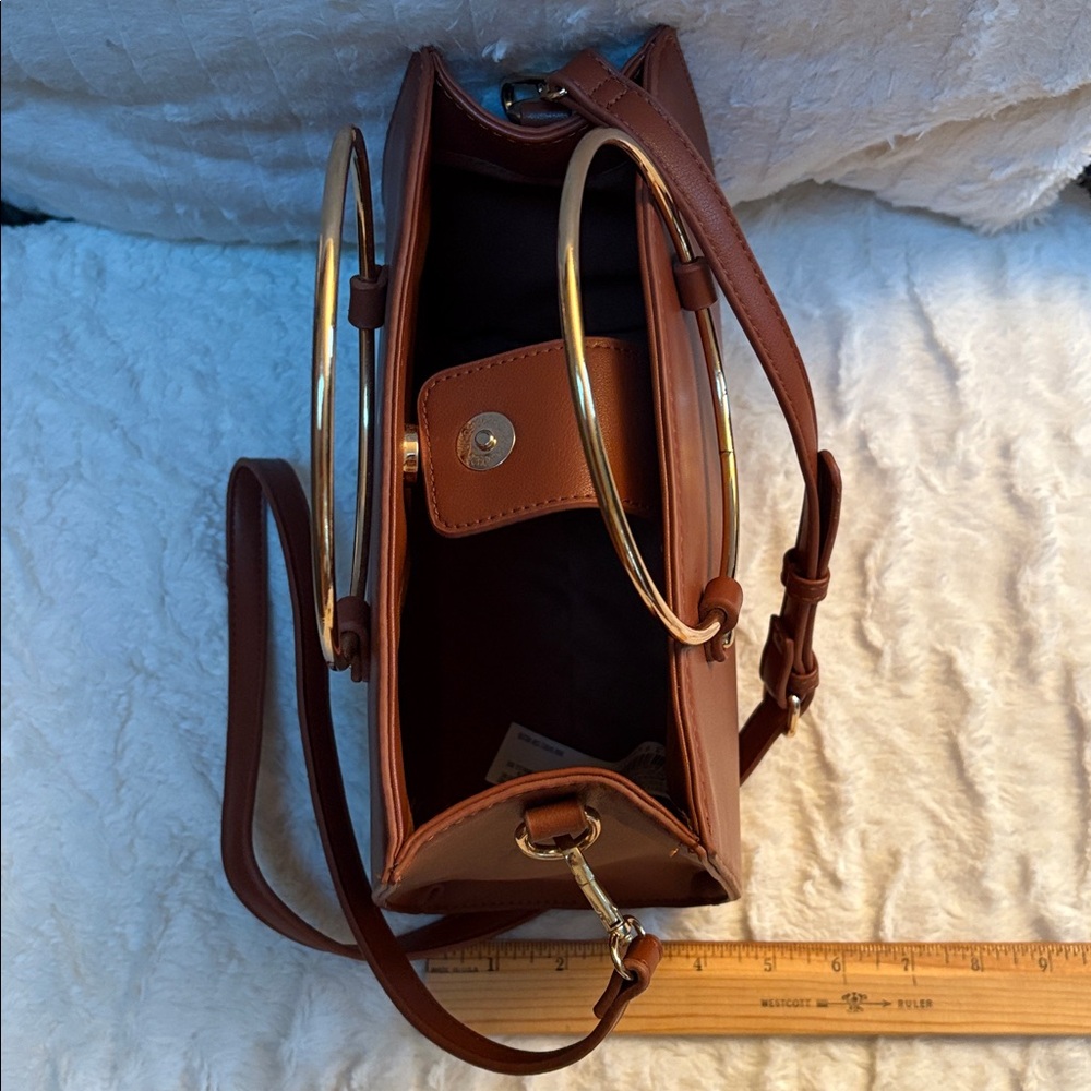 Brown Faux Leather O-Ring Satchel - Picture 4 of 6